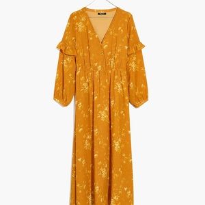 Madewell Ruffle-Sleeve Button-Front Dress in Tonal Botanical